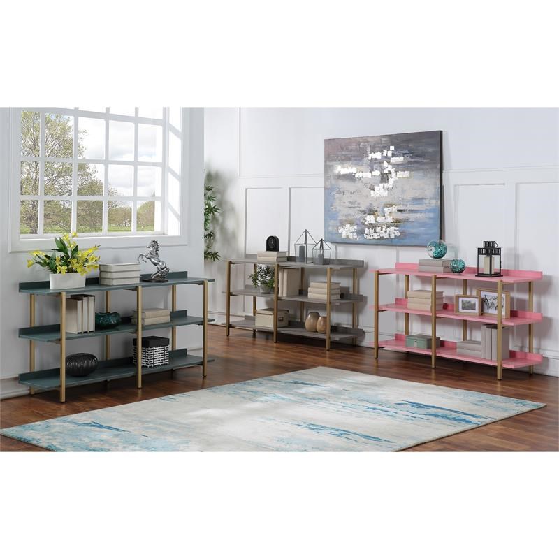 Furniture of America Teviot Contemporary Wood 3-Tier Bookshelf in Antique Pink