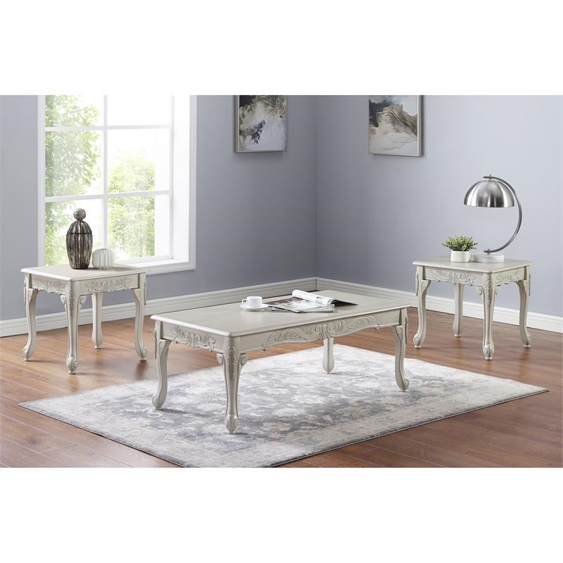 Furniture of America Dowmer Wood 3-Piece Coffee Table Set in Antique White