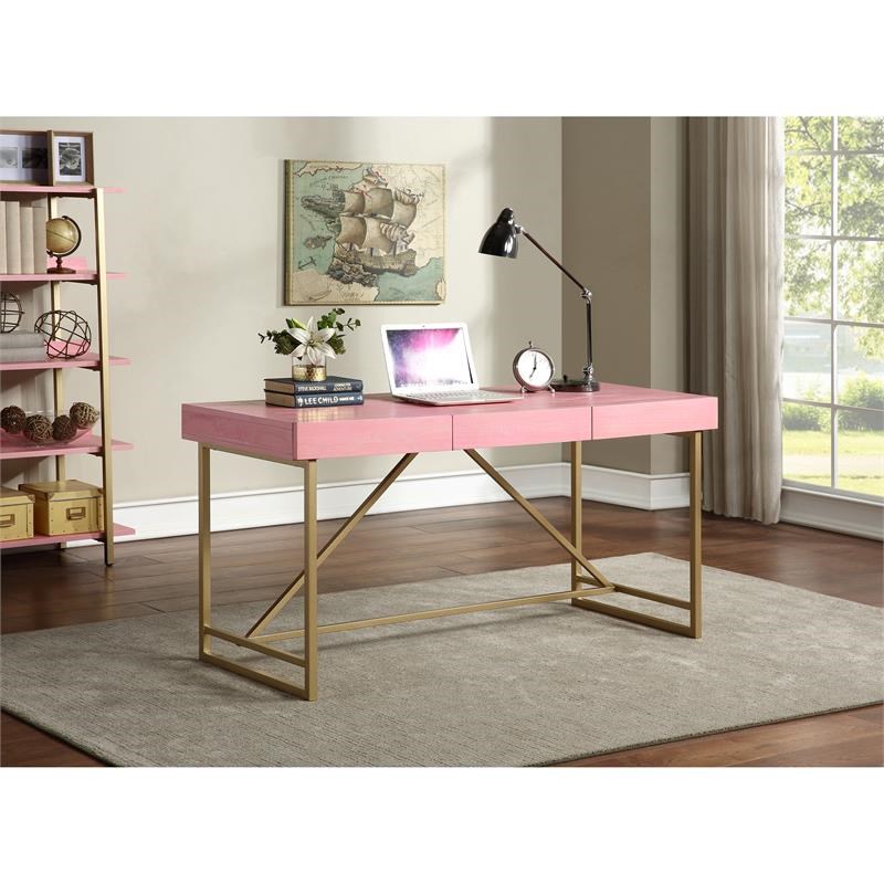 Furniture of America Teviot Wood 3-Drawer Writing Desk in Antique Pink