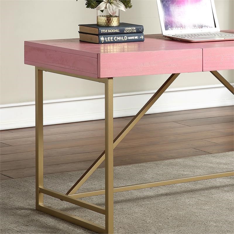 Furniture of America Teviot Wood 3-Drawer Writing Desk in Antique Pink