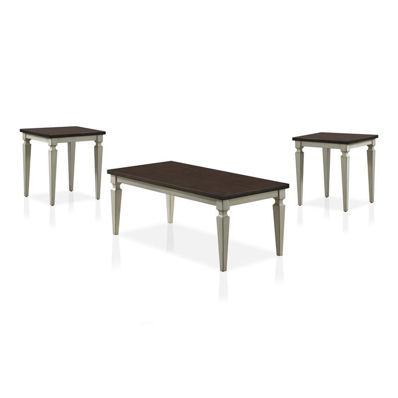 Furniture of America Condway Wood 3-Piece Coffee Table Set in Antique White