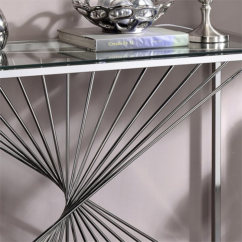 Furniture of America Jonnah Contemporary Glass Top Console Table in Chrome