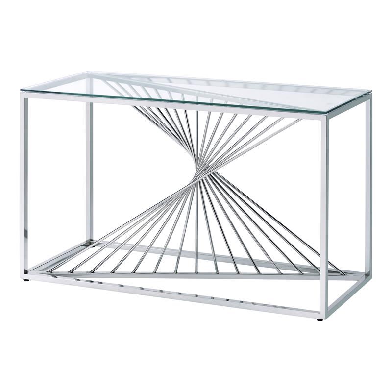 Furniture of America Jonnah Contemporary Glass Top Console Table in Chrome