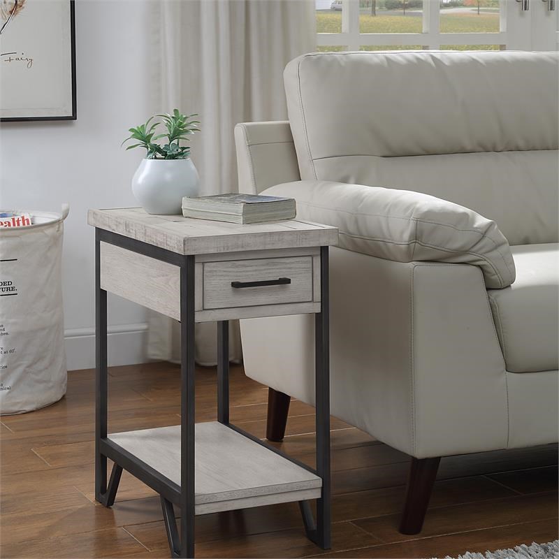 Furniture of America Sims Transitional Wood 1-Shelf Side Table in Antique White