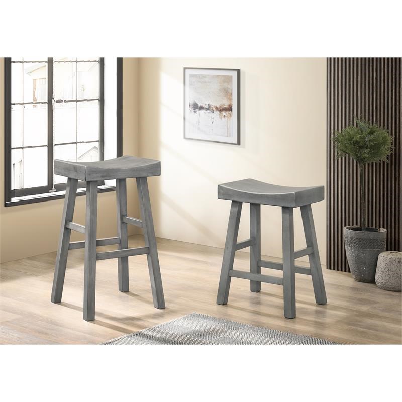 Furniture of America Epping Wood 24-Inch Saddle Stool in Antique Gray (Set of 2)