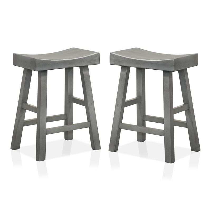 Furniture of America Epping Wood 24-Inch Saddle Stool in Antique Gray (Set of 2)
