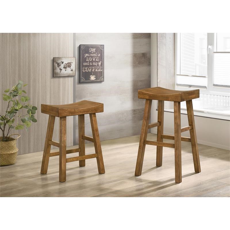 Furniture of America Epping Wood 29-Inch Saddle Stool in Medium Oak (Set of 2)