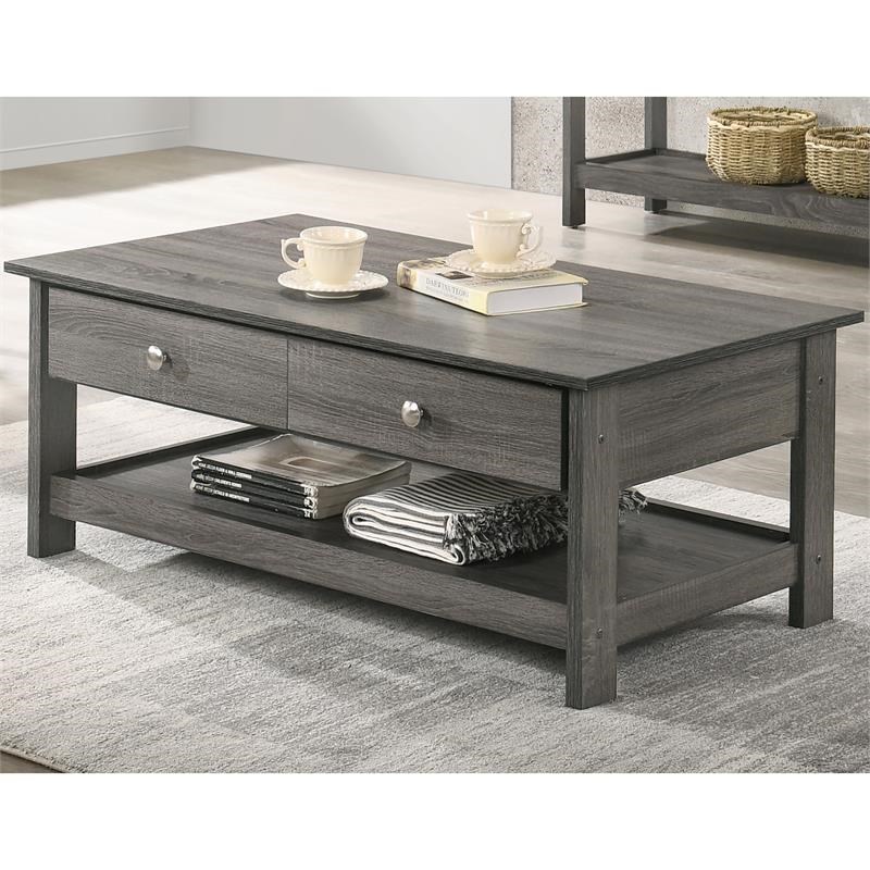 Furniture of America Lekwick Transitional 3-Piece Wood Coffee Table Set in Gray
