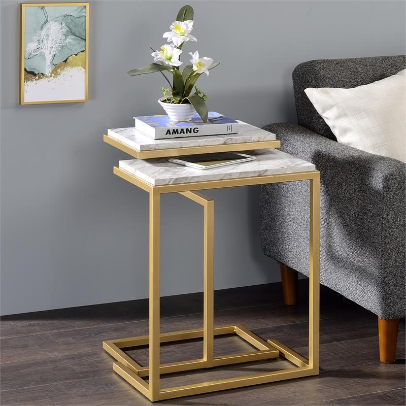 Furniture of America Gorvaire Contemporary Metal 2-Piece Nesting Table in White