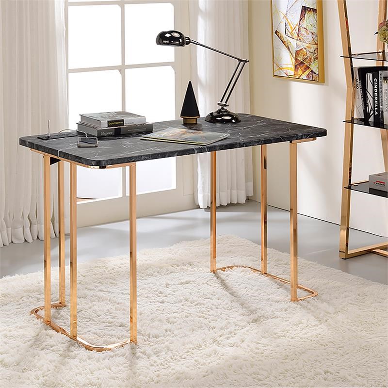 Furniture of America Trentin Contemporary Metal Writing Desk with USB in Black