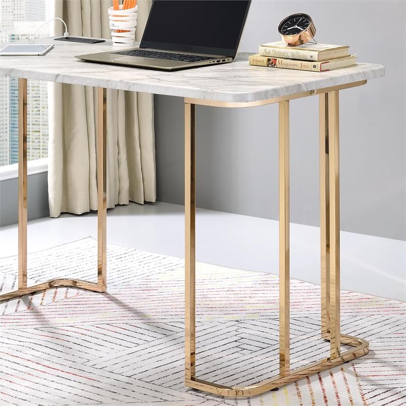 white and gold standing desk