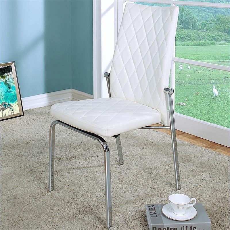 Furniture of America Grava Faux Leather Dining Side Chair in White (Set of 2)