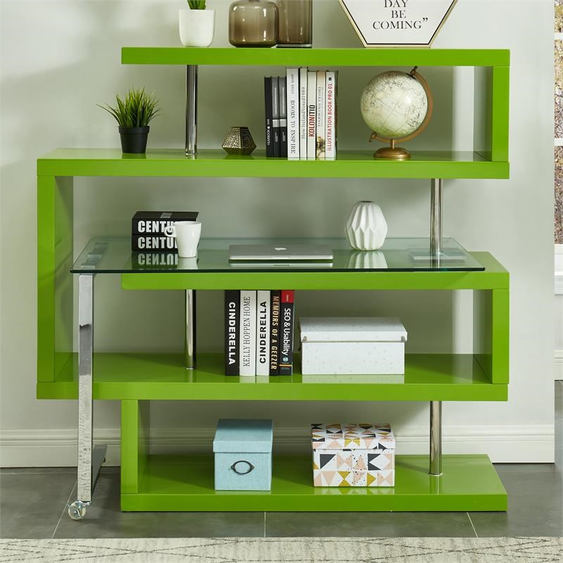 Furniture of America Creema Modern Wood 4Shelf Bookcase Desk in Green
