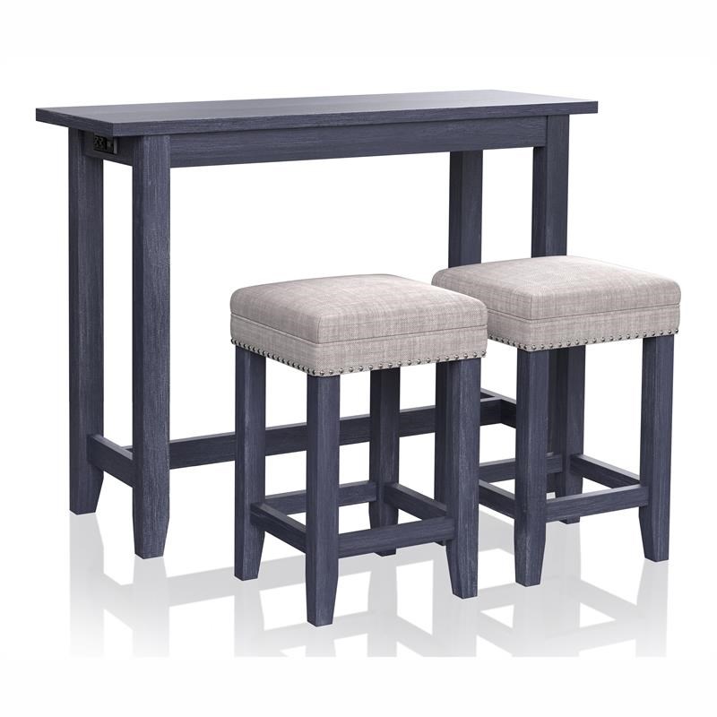 Furniture of America Sabana Wood 3-Piece Counter Height Dining Set in Blue