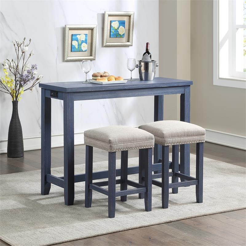 Furniture of America Sabana Wood 3-Piece Counter Height Dining Set in Blue