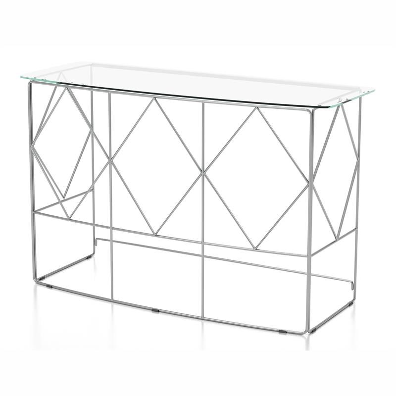 Furniture of America Fland Contemporary Glass Top Round Console Table in Chrome
