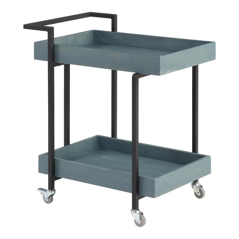 Furniture of America Lackomb Contemporary Wood Serving Cart in Antique Blue