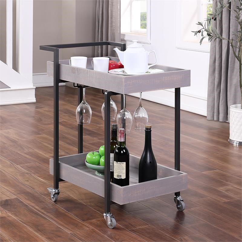 Furniture of America Lackomb Contemporary Wood Serving Cart in Antique Gray
