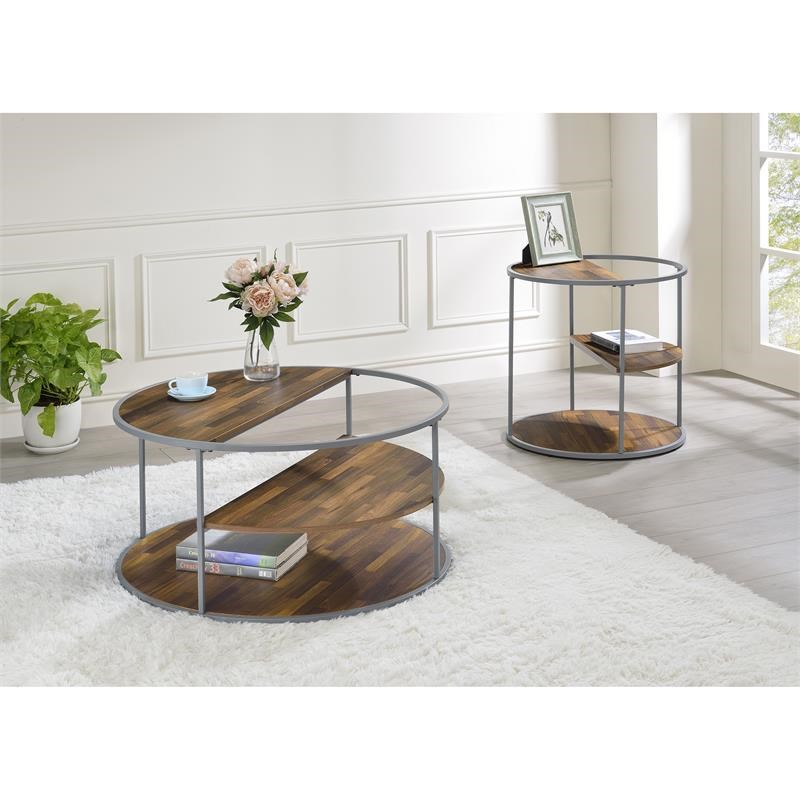 Furniture of America Marquesa Wood Round 2-Piece Coffee Table Set in Gray
