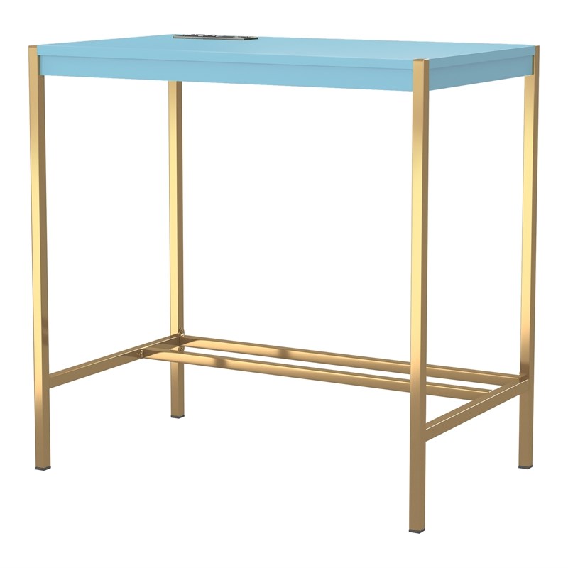 Furniture of America Grae Wood Writing Desk with USB Port in Aruba Blue