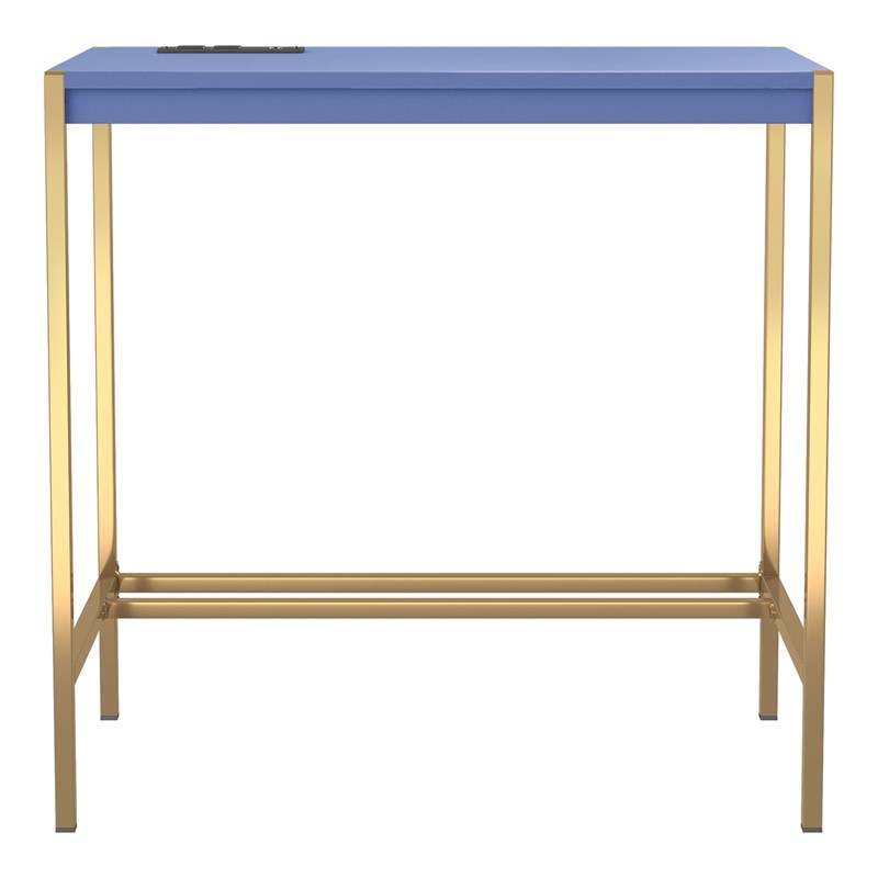 Furniture of America Grae Wood Writing Desk with USB Port in Blue