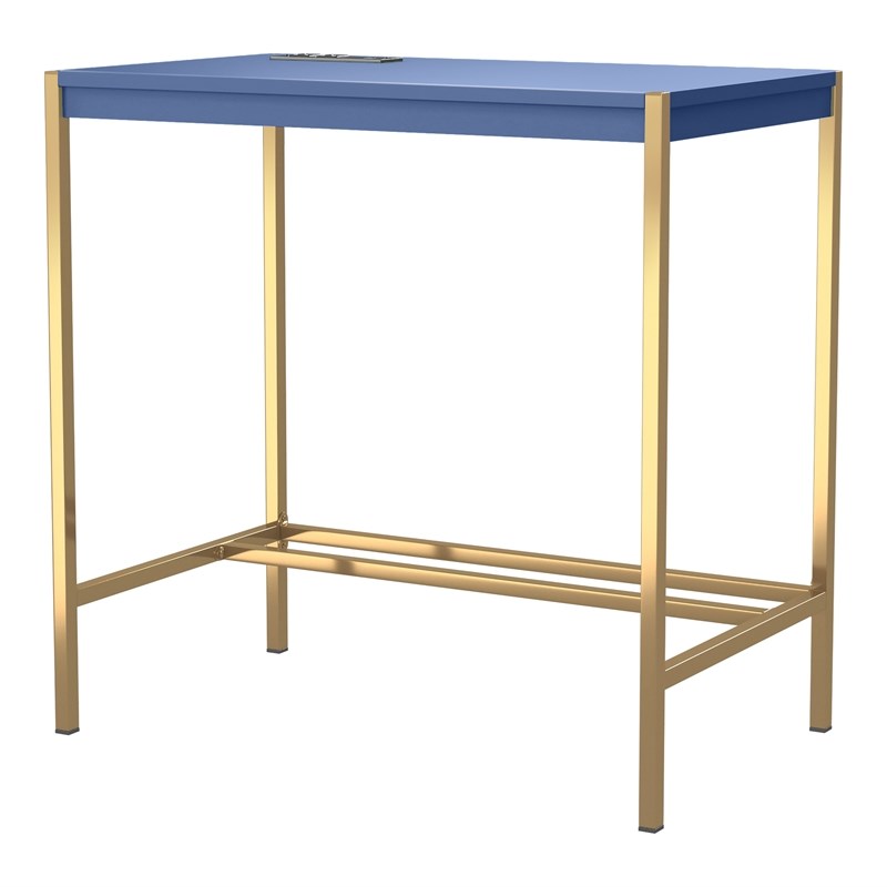 Furniture of America Grae Wood Writing Desk with USB Port in Blue