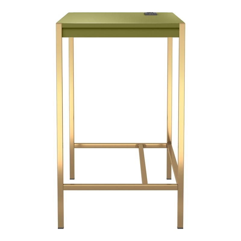 Furniture of America Grae Wood Writing Desk with USB Port in Green Olive