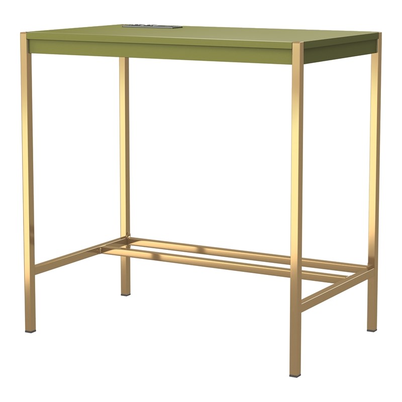 Furniture of America Grae Wood Writing Desk with USB Port in Green Olive