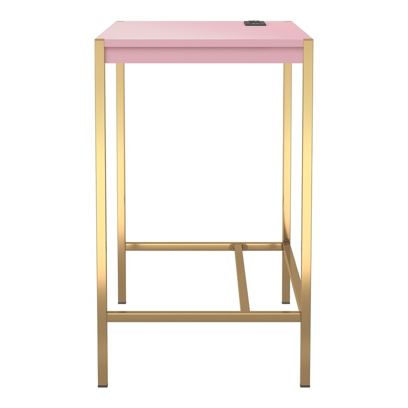 Furniture of America Grae Wood Writing Desk with USB Port in Pink
