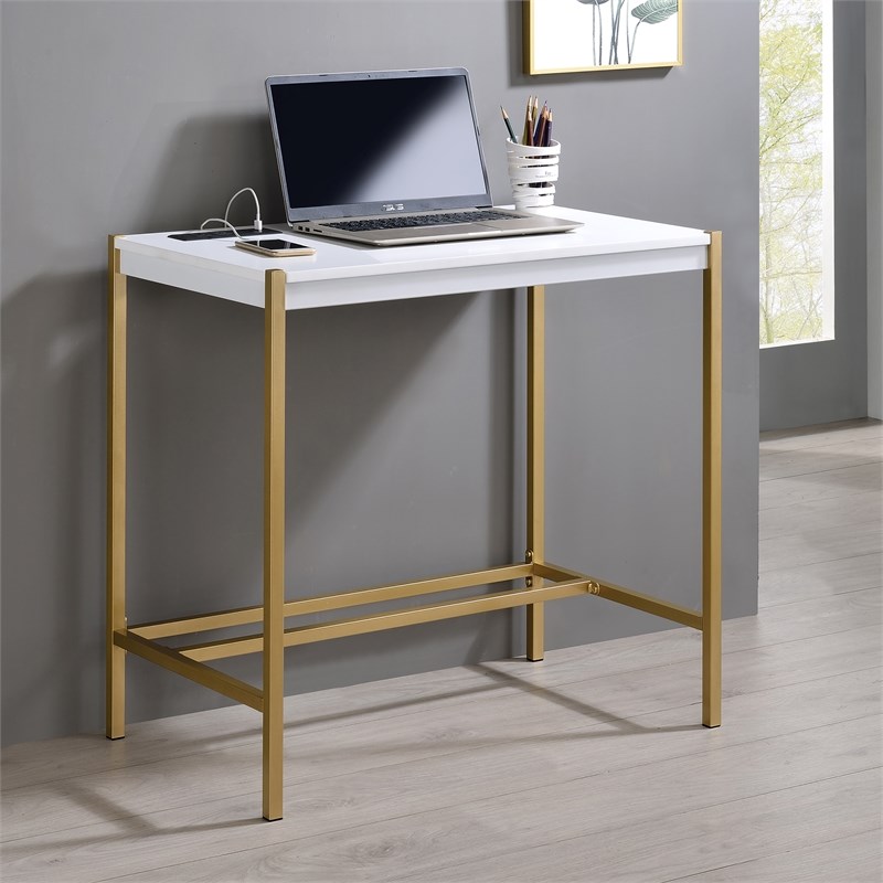 Furniture of America Grae Wood Writing Desk with USB Port in White