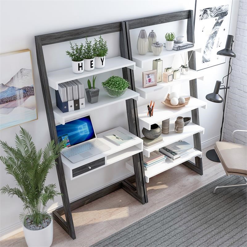Furniture of America Gleim Wood 2-Piece Desk and Bookcase Set in Gray and White