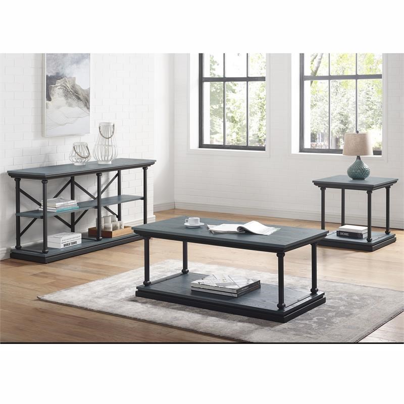 Furniture of America Drewden Wood 2-Piece Coffee Table Set in Antique Blue