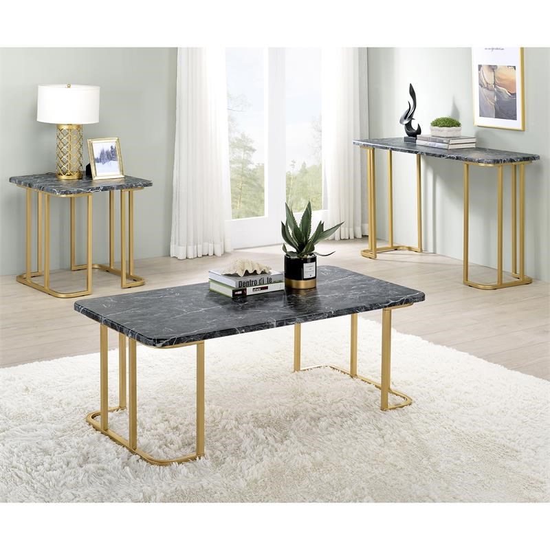 Furniture of America Clotten Metal 2-Piece Coffee Table Set in Gold and Black