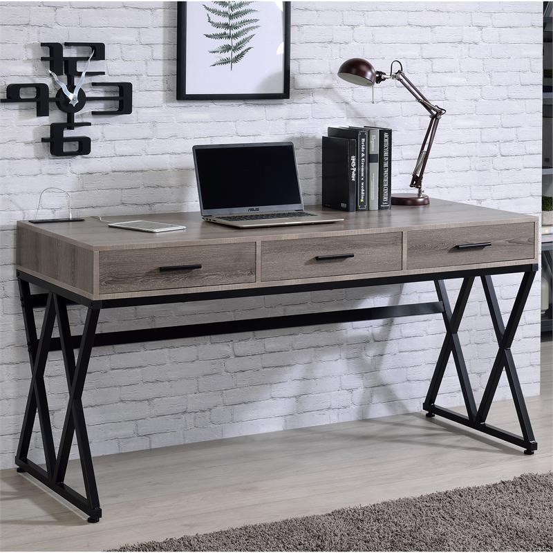 Furniture of America Ovell Industrial Metal Writing Desk with USB in Black