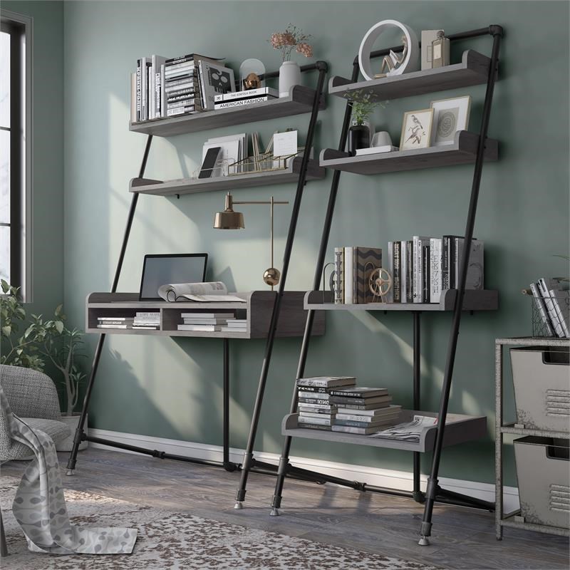 Furniture of America Karin Wood 3-Piece Desk and Bookcase Set in Gray Oak