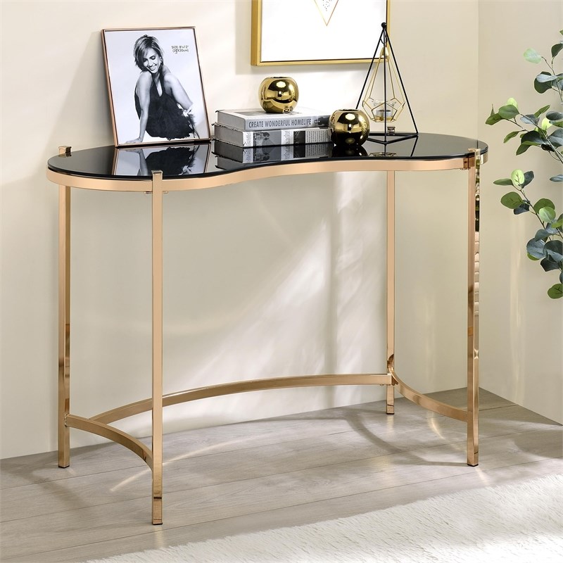 Furniture of America Lythy Contemporary Glass Top Console Table in Gold