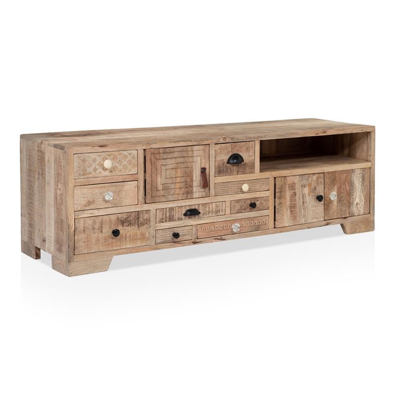 Furniture of America Druze Rustic Solid Wood Multi-Storage TV Stand in Natural