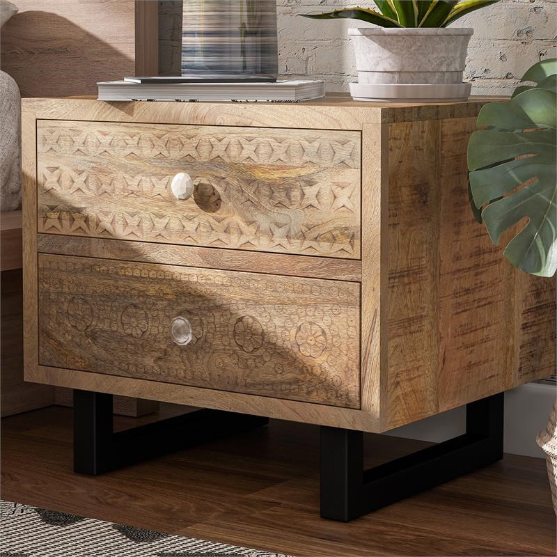 Furniture of America Druze Rustic Wood 2-Drawer Nightstand in Natural