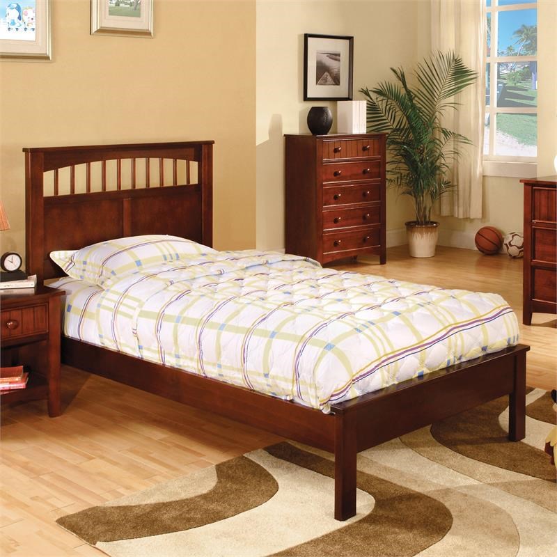 Furniture of America Victa Transitional Wood Platform Twin Bed in Cherry