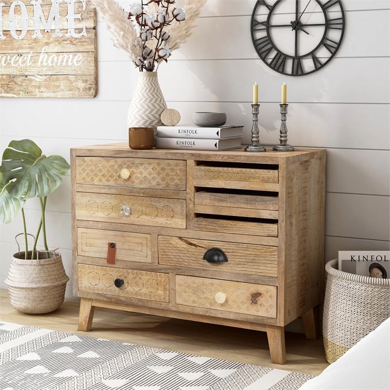 Furniture of America Druze Rustic Wood 9-Drawer Chest in Natural Tone
