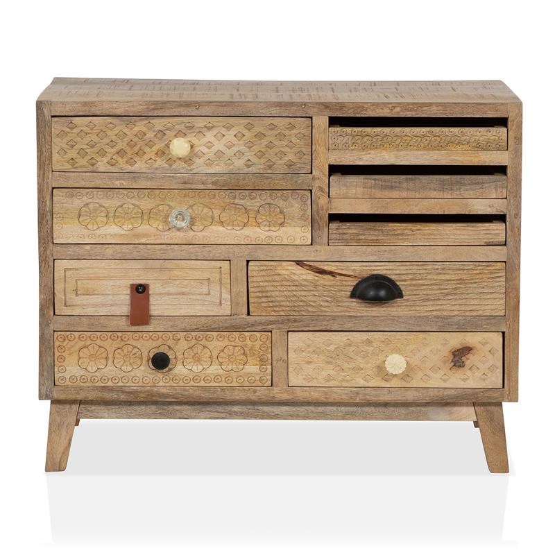 Furniture of America Druze Rustic Wood 9-Drawer Chest in Natural Tone