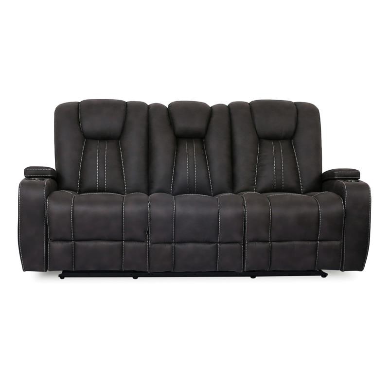 Furniture of America Axle Transitional Faux Leather Reclining Sofa in Dark Gray