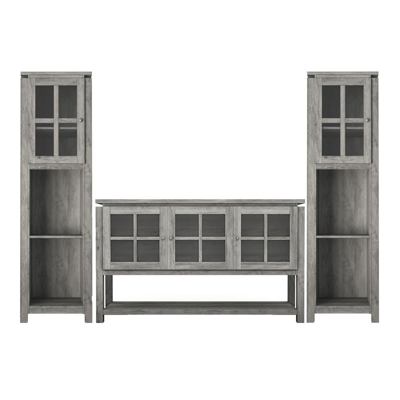 Furniture of America Tellun Wood 3-Piece Buffet Table and Cabinets Set in Gray