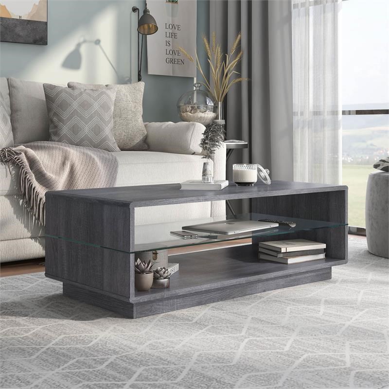 Furniture of America Celma Wood 2-Shelf Coffee Table in Distressed Gray