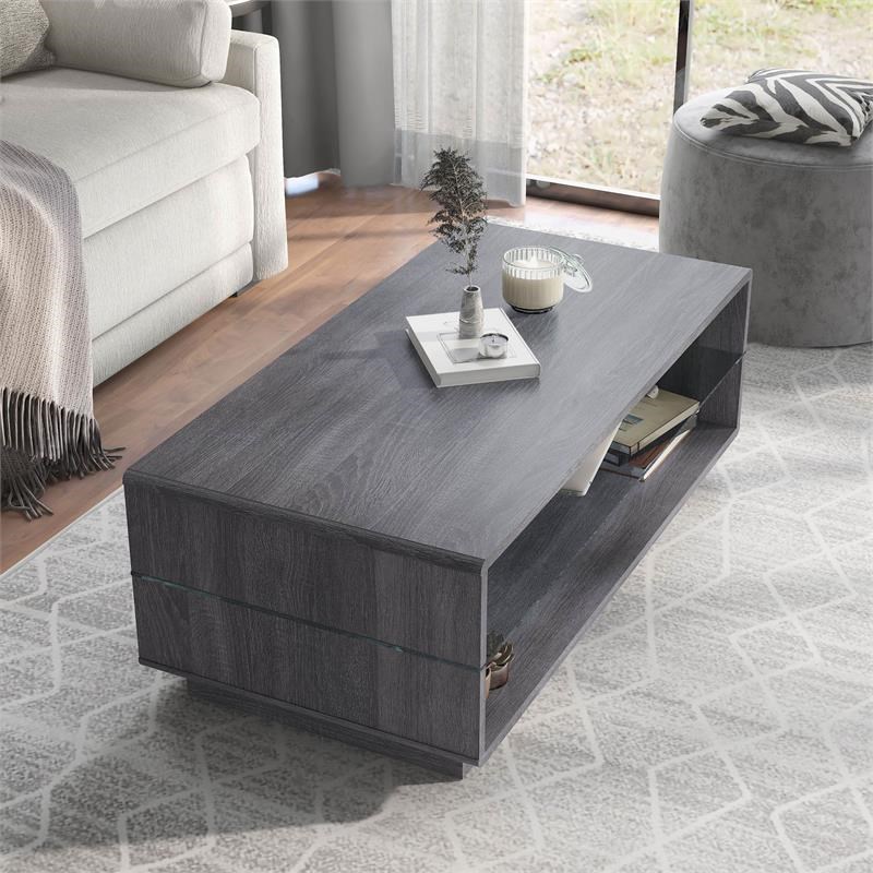 Furniture of America Celma Wood 2-Shelf Coffee Table in Distressed Gray