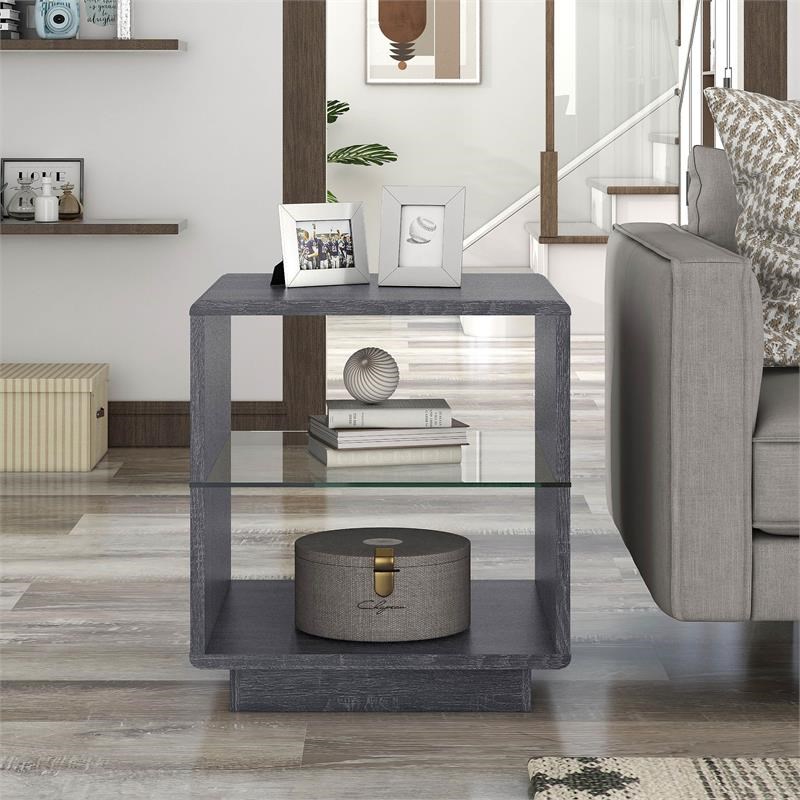 Furniture of America Celma Wood 2-Shelf End Table in Distressed Gray