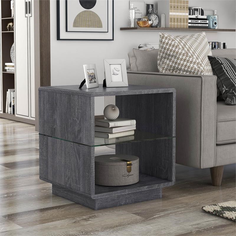 Furniture of America Celma Wood 2-Shelf End Table in Distressed Gray