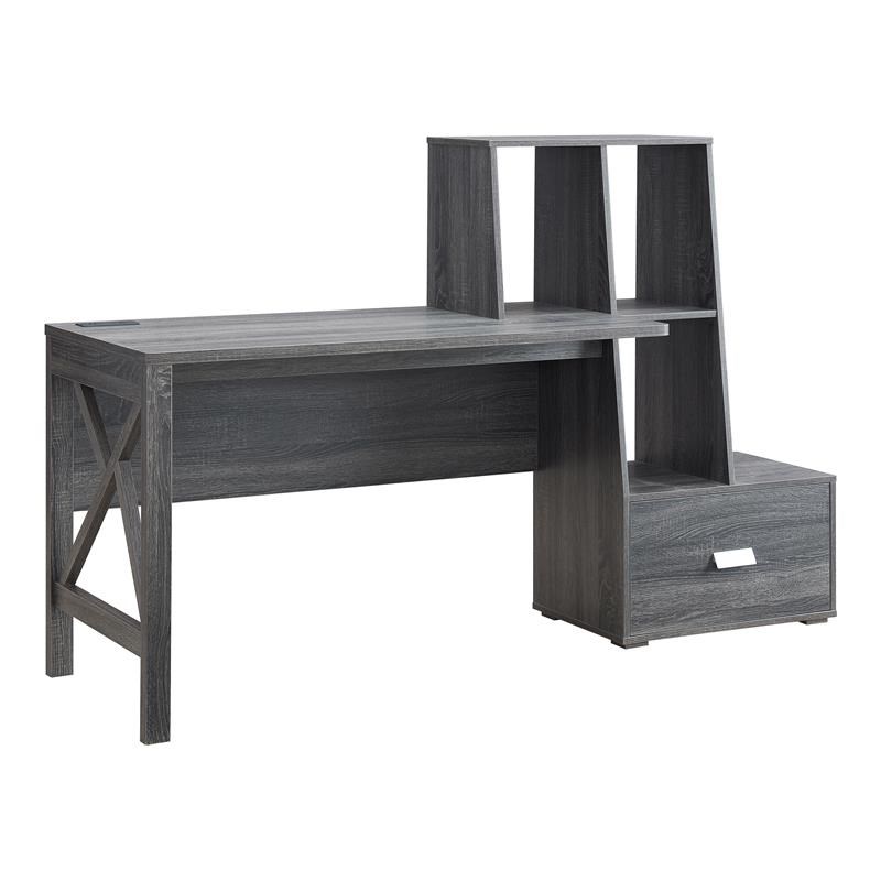 Furniture of America Axela Wood Multi-Storage Desk in Distressed Gray