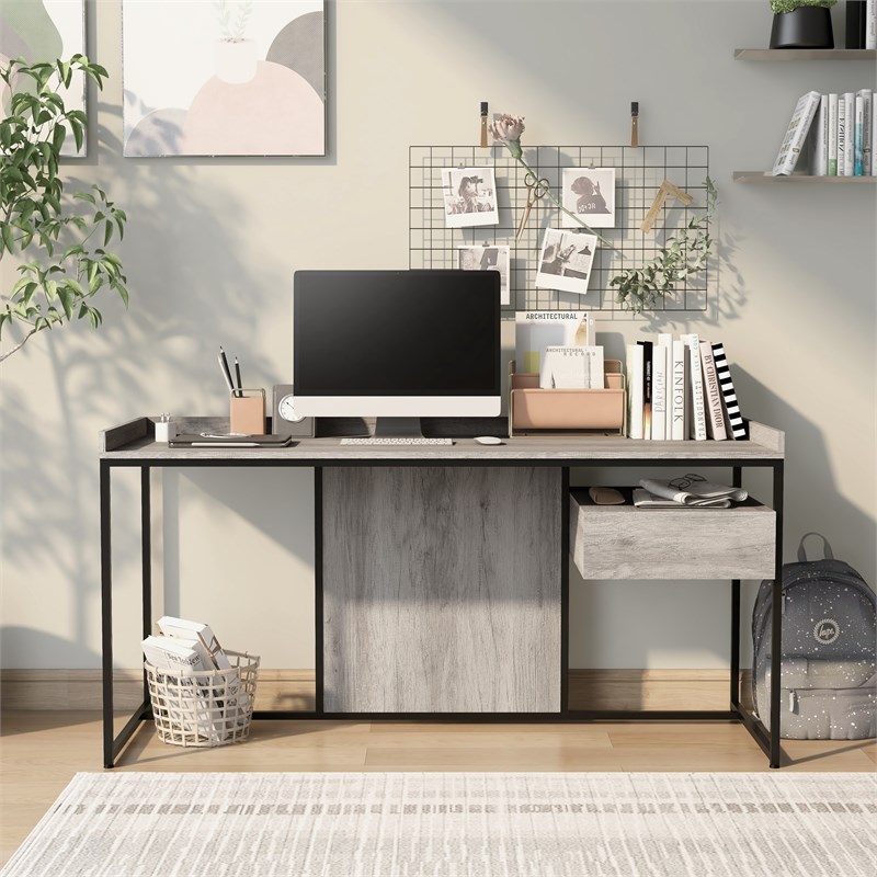 Furniture of America Trela Wood Writing Desk with USB Plug in Light Gray