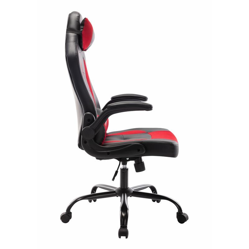 Furniture of America Elon Contemporary Faux Leather Swivel Gaming Chair in Red